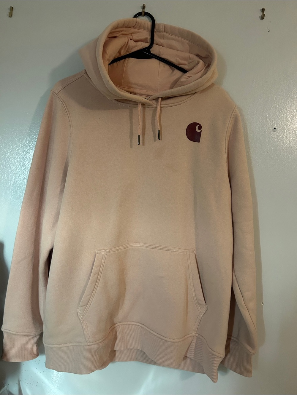 Carhartt Pale Pink Hoodie with Maroon Logo